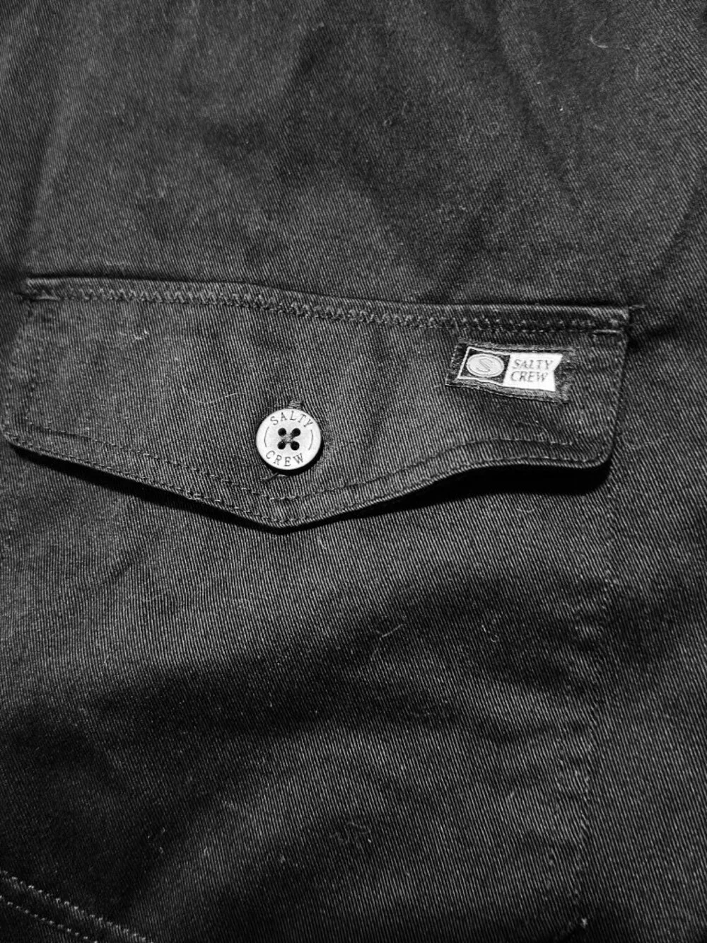 Salty Crew Shirt Mens XL Black Long Sleeve Button Front Utility Work Cotton